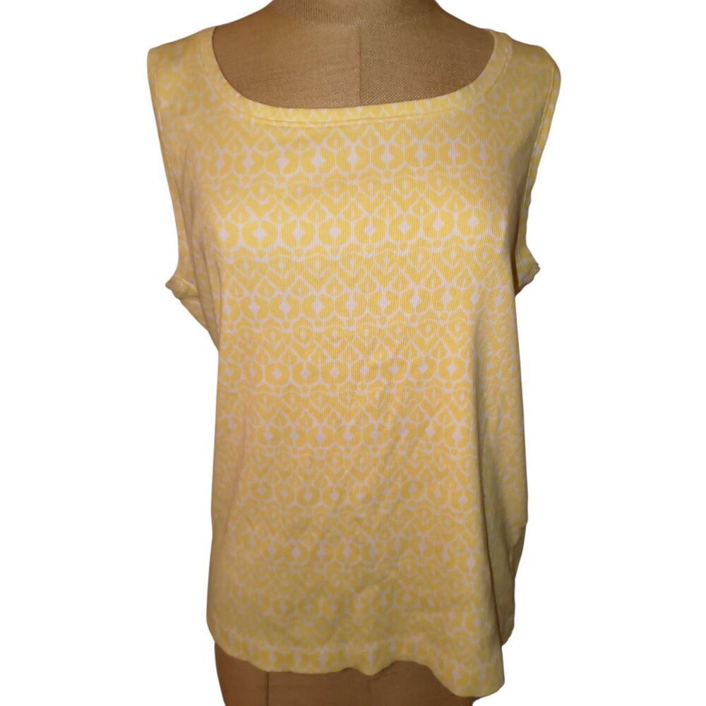 Chico's The Ultimate Tee Tank top Size 3 Large yellow white geometric Spring Sum